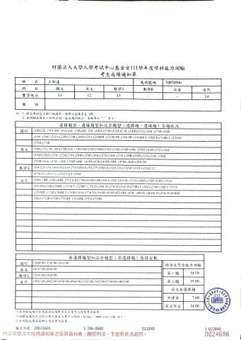 王郁達 - 高中學測成績單