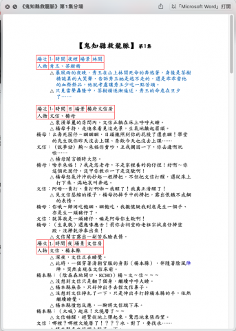 朱鈺珊 - 戲劇作品-分場大綱與劇本