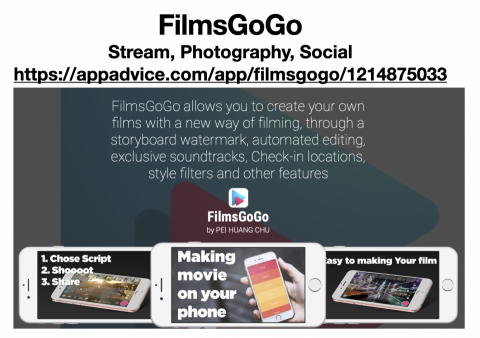 Adam Lin - FilmsGoGo:  攝影, 社群, 特效
https://appadvice.com/app/filmsgogo/1214875033