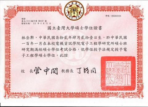 專業數理家教 - 台大畢業證書