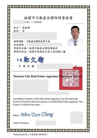 張銘傑代書、估價師 - 不動產估價師開業證書