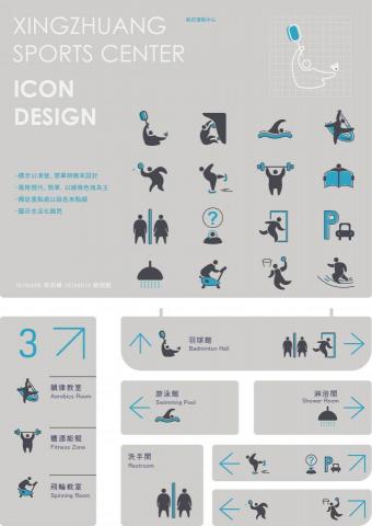姚雨新 - 資訊化視覺設計:
利用簡單的圖示將體育館的標誌呈現出來