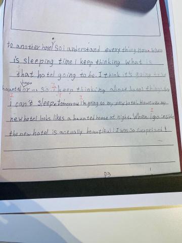 Rise Up English Tutoring - 旅遊寫作第三頁，但其實她告訴我，她還有許多事尚未寫下來。透過上課我們會討論，然後改