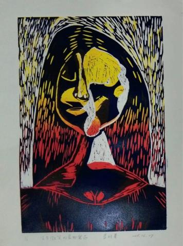 李昀蓁 - 沒有微笑的蒙娜麗莎，橡膠版，2018