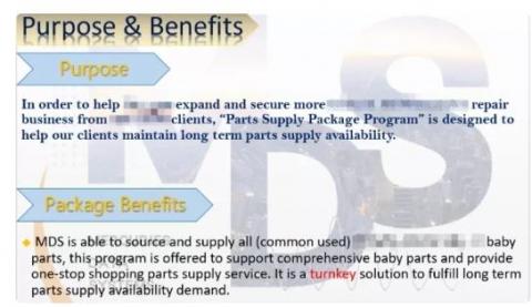 Averine - XXX Parts Supply Package Program
In order to help clients expand and secure more XXX modules repair business from non-XXX clients, &ldquo;Parts Supply Package Program&rdquo; is designed to help our clients mainta