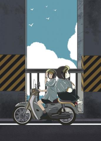 一家我喜歡的店 - 日式風格插畫設計
騎檔車的少女與貓夥伴