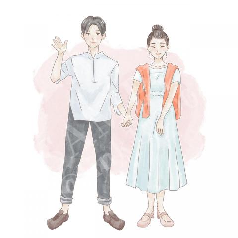 林佳蕙 - 水彩風格似顏繪-全身