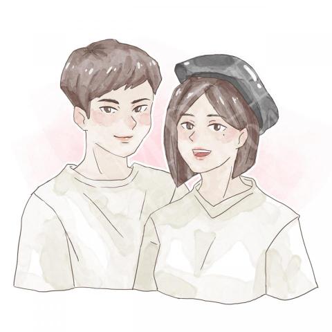 林佳蕙 - 水彩風格似顏繪-半身