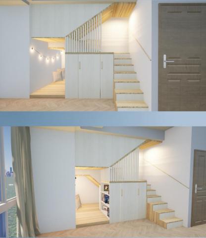 子儀 廖 - 設計空間：業主主臥室
業主人數：兩個大人、兩個小孩

這個空間是外面樓梯下的空間
業主想不到能做什麼
只想出封牆當儲藏室的空間

但當我看到這個造型
卻讓我覺得這空間十分有趣
如同畫裡的兩個小房子重疊
我將這裡改造成了小孩的娛樂天地??
收納空間也是非常充足

你們看到這個空間又有什麼想法呢？☺️