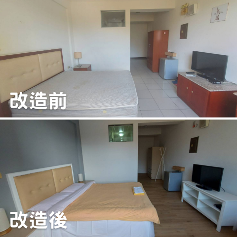 艾曼達空間整理規劃工作室 - ◆ 出租小套房，小坪數小預算。
◆ 輕裝潢：牆面及天花板粉刷，鋪木質地板
◆ 軟裝設計：床頭櫃及床頭板改色、更換合適電視櫃、沙發及茶几，更換衣櫃顏色，搭配植物盆栽裝飾等。