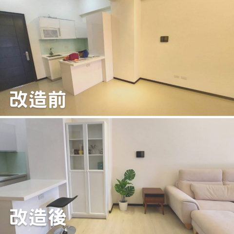 艾曼達空間整理規劃工作室 - 輕裝修：牆面油漆刷新、瓷磚地板更換成木質耐磨地板
軟裝設計：沙發、收納櫃、電視櫃、玄關處鞋櫃、床組等。