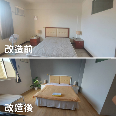 艾曼達空間整理規劃工作室 - ◆ 出租小套房，小坪數小預算。
◆ 輕裝潢：牆面及天花板粉刷，鋪木質地板
◆ 軟裝設計：床頭櫃及床頭板改色、更換合適電視櫃、沙發及茶几，更換衣櫃顏色，搭配植物盆栽裝飾等。