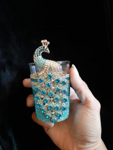 鑲嵌水晶鑽手作創意坊 - 天藍色孔雀杯水鑽手創杯