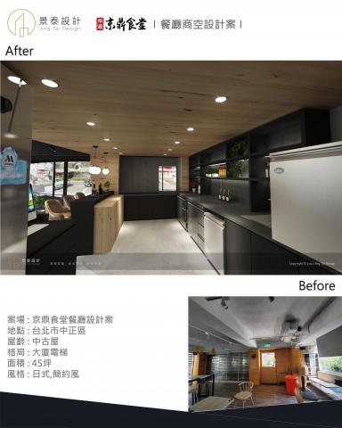 景泰設計室內裝修工程 - 案場 : 京鼎食堂餐廳設計案
地點 : 台北市中正區
屋齡 : 中古屋
格局 : 大廈電梯
面積 : 45坪
風格 : 日式,簡約風 景泰設計室內裝修工程 - 案場 : 京鼎食堂餐廳設計案
地點 : 台北市中正區
屋齡 : 中古屋
格局 : 大廈電梯
面積 : 45坪
風格 : 日式,簡約風