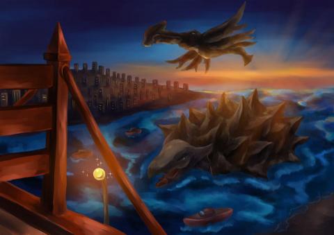 王紹竹 - 以金門大橋結合大氣層怪物的空想藝術