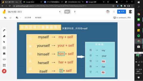 曾于珊 - 110年3-6月擔任八年級英文科學習扶助教師，遠距上課截圖。