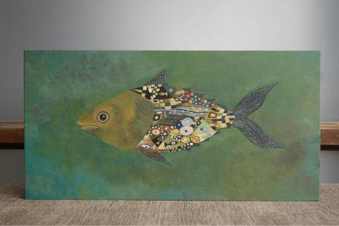郭寬柔 - 奶油魚 - 相思木板壓克力顏料手繪