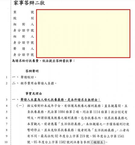 展燕法律事務所 - 對扶養費請求進行答辯