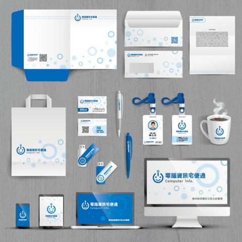 陳怡潔設計工作室 - 幫創業的工程師設計的，以電腦開機符號為3C代表，笑臉是他的服務衷心，希望以簡單理念搭配簡潔設計來讓客戶有好印象。
