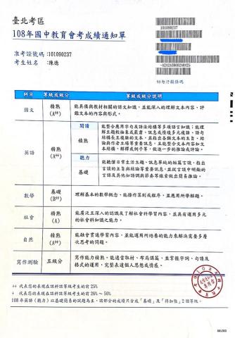 陳德 - 國中會考成績單