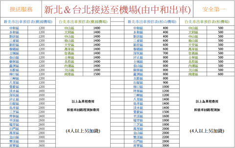 天羽服務 - 機場接送表