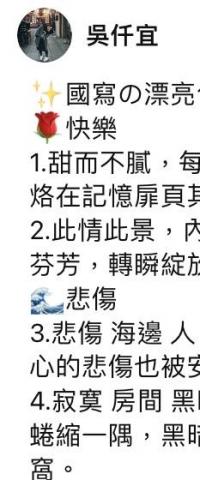 吳仟宜 - 高中國寫作文的句子會與學生一同創作，量身打造專屬於每個學生的佳句✨
藉此培養獨立寫作的信心✏️