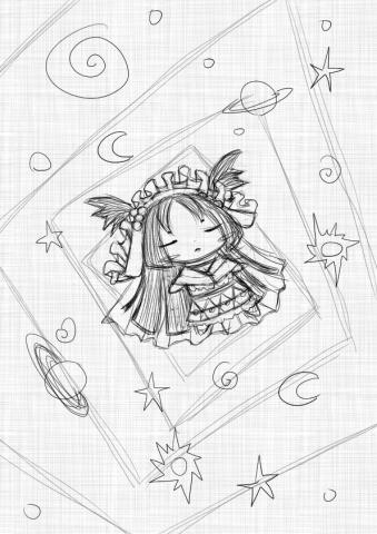 Xin - 星空沉眠、線稿、電繪、黑白色系、Q版、可愛風格