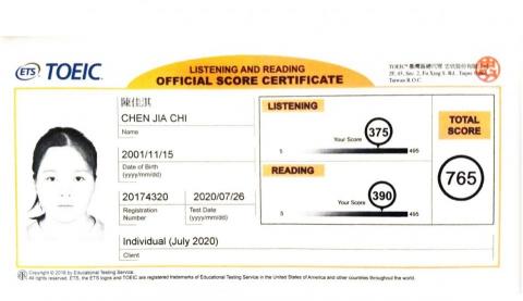 陳佳淇 - 多益成績