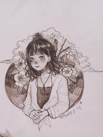 陳可捷 - 似顏繪＿自動鉛筆 花卉風