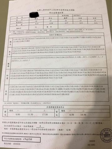 阿尼 - 學測成績