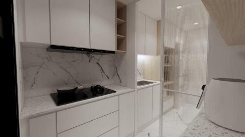 鴻宇室內裝修有限公司 - 五股陳宅翻新-(廚房)

#不鏽鋼廚櫃體
#烤漆銀狐玻璃
#鋁條燈照明
#櫻花牌雙口爐
#長虹波浪玻璃