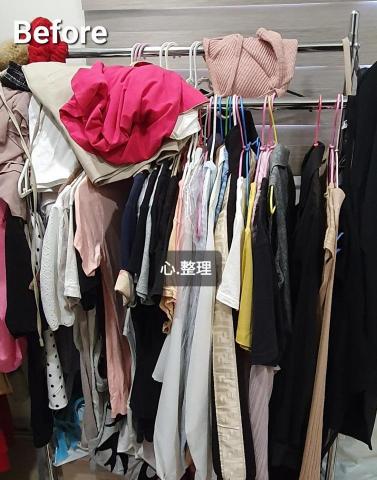 心.整理▪︎Fiona▪︎ - 參差不齊的衣架，容易使衣物顯得更加凌亂。
