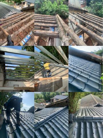 成嘉鐵工 - 紅瓦 木梁 屋頂拆換 c型鋼 三明治琉璃瓦