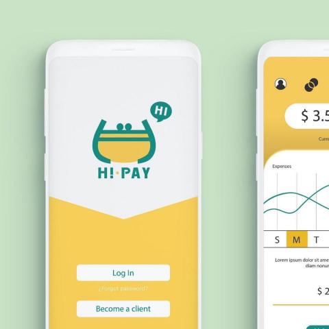 巨日設計 Giganticsun - HI PAY為寮國線上支付系統，原先客戶並不清楚產品的方向及客群，於是我們協助分析各大知名支付系統的案例，試圖找出尚未被滿足的市場，最終我們決定鎖定年輕族群，訴求「快速、簡單、安全」的定位。

於是我們將H結合零錢包外型採用圓潤的線條、於I尾端切割成驚嘆號，有如說聲「Hi」般的親切且充滿朝氣，呈現簡單直覺、安全親切的氛圍，