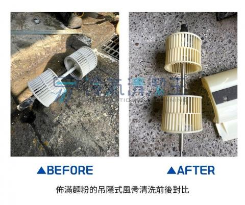 111冷氣清潔王 - 吊隱式風骨清洗前後對比