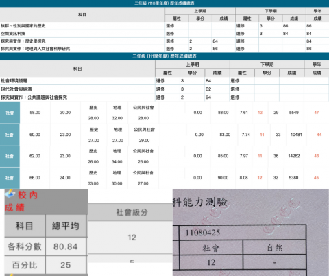陳怡蓁 - 在校與學測成績