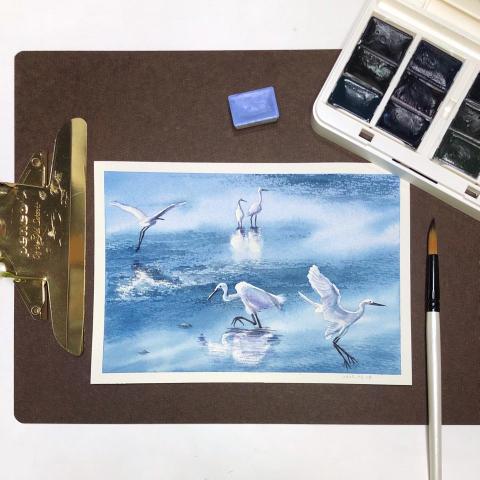 carrie0416 - 水彩-小白鷺