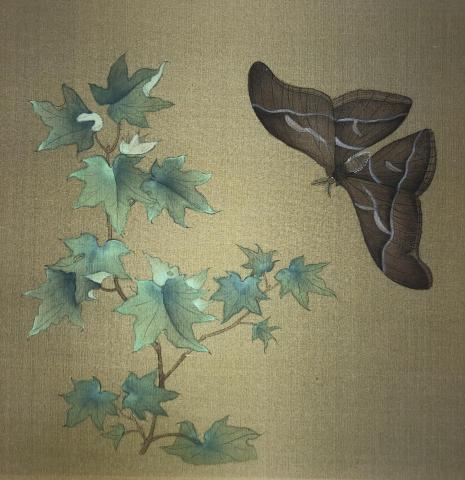 陸嘉誠 - 絹本臨摹《青楓巨蝶圖》