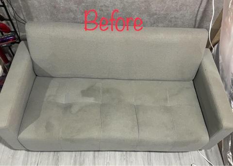 五葉草床墊沙發地毯清潔 - 布織沙發容易藏污納垢，污漬沉澱後沒辦法自行清除，需要高強力水刀清潔再回收廢水外加蒸汽殺菌才能有效去污✨✨?♻️