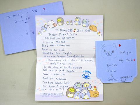 江易安 - 就讀小五的學生用英文寫給我的感謝信。
