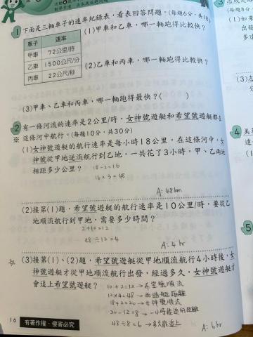 數學家教 - 國小學生最怕的速率問題，能詳細講解每個算式算出來的是什麼，讓學生更容易理解，此為小六學生的評量本內容。