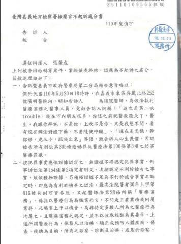 張榮成律師 - 當事人在醫院一時情緒失控，辱罵醫生，並出言恐嚇幹你娘出來單挑，但事情也並非完全是當事人過錯，經過張律師說明，抽絲剝繭事情緣由，成功不起訴！
