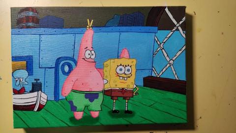 插畫_Adam - 手繪壓克力_海綿寶寶&派大星