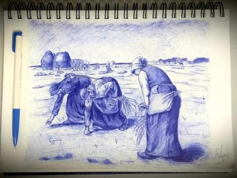 插畫_Adam - 手繪原子筆_拾穗