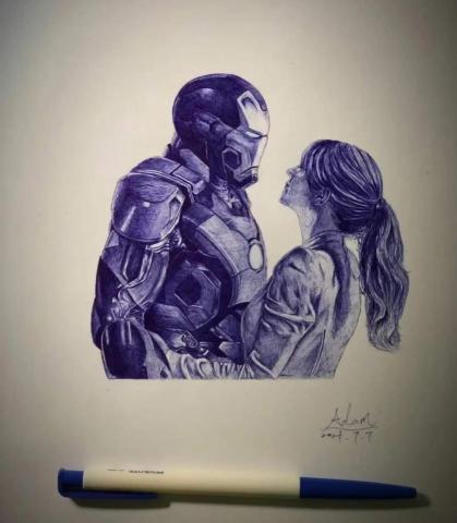 插畫_Adam - 手繪原子筆_鋼鐵人