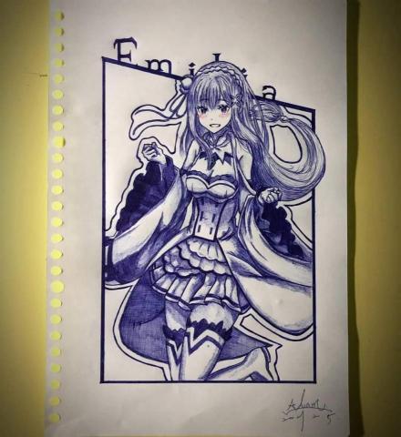 插畫_Adam - 手繪原子筆_艾蜜莉亞