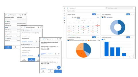 島島有限公司(軟體專案開發) - 差旅簽核管理系統，您可以根據您的組織架構和業務流程，自由定義差旅申請的簽核流程，例如從申請人到經理再到副總等，可靈活地設置簽核節點，確保申請程序流程化和透明化；亦可透過儀表板輕鬆監控和分析差旅申請和審批情況，包括本月的差旅狀況、差旅類型分析、費用中心的使用比例等，讓您能夠更加全面和深入地了解公司差旅狀況，進而做出更好的管理決策。