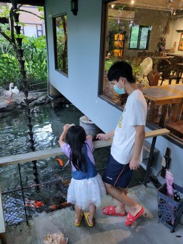 張政偉 - 和妹妹一起拿吐司餵魚