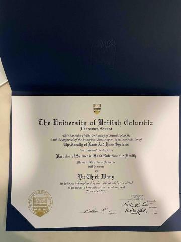 Neil - 英屬哥倫比亞大學畢業證書