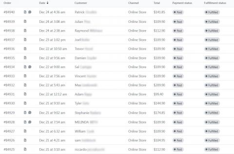 鄭先生 - 部分訂單的截圖，金額的單位是美金。
